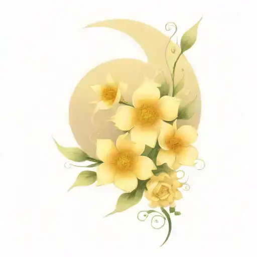 witchy moon and flowers intertwined tattoo design idea