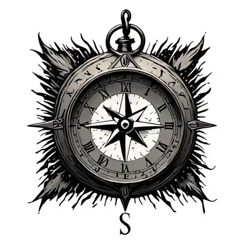 memento mori compass clock dog tags tattoo design idea