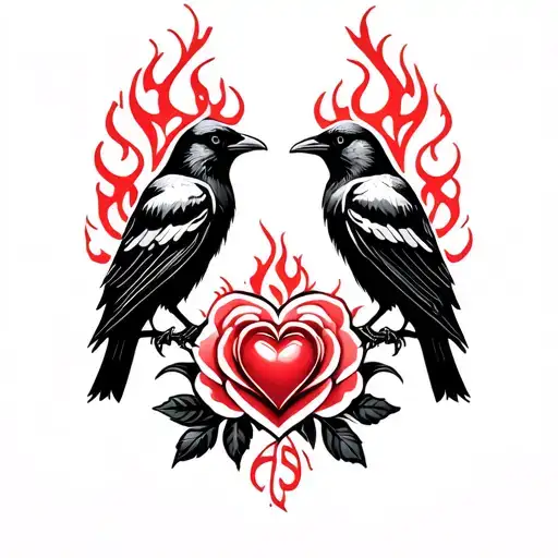 two crows and heart celtic fire rose tattoo design idea