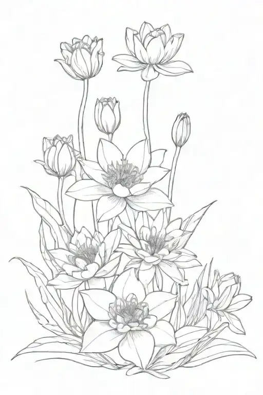 Waterlily, Narcissus, Carnation, Daffodil tattoo design idea