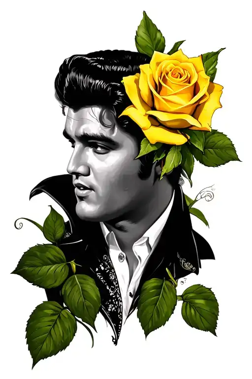 yellow roses with elvis theme tattoo design idea
