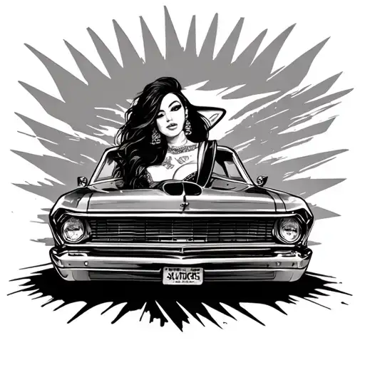 lowrider car woman tattoo design idea