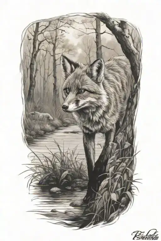 fox stalking their prey tattoo design idea