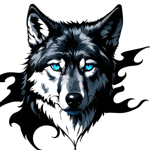 Pisces Wolf blue eyes tattoo design idea