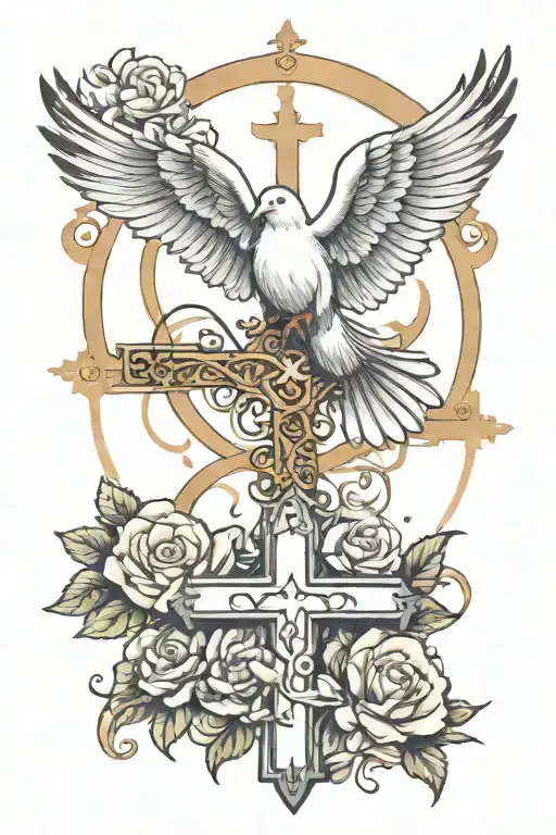 dove and cross Bible verse tattoo design idea