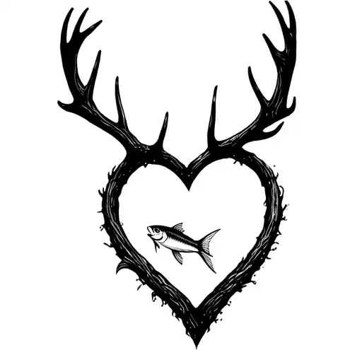 "Gone Bush Forever Free" "Gone Bush Forever Free" "Gone Bush Forever Free" deer antlers making a heart with a fish jumping tattoo design idea