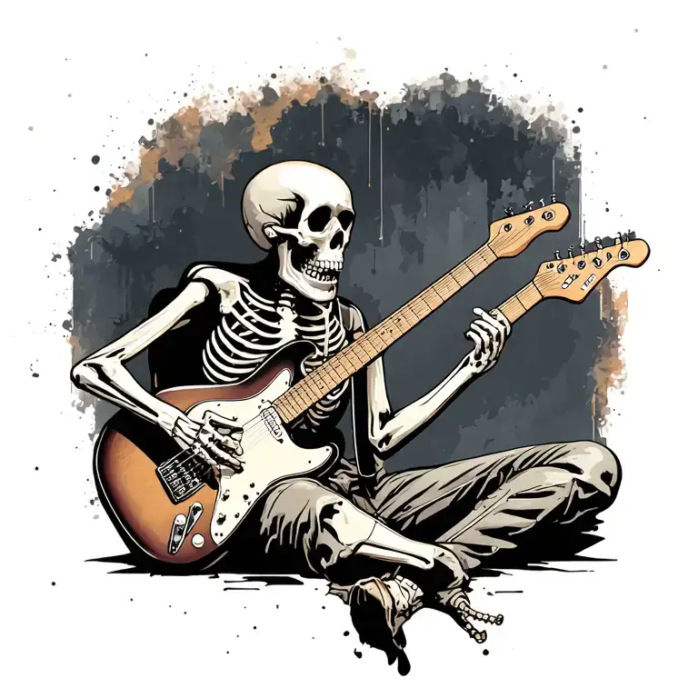 Skeleton playing guitar tattoo design idea