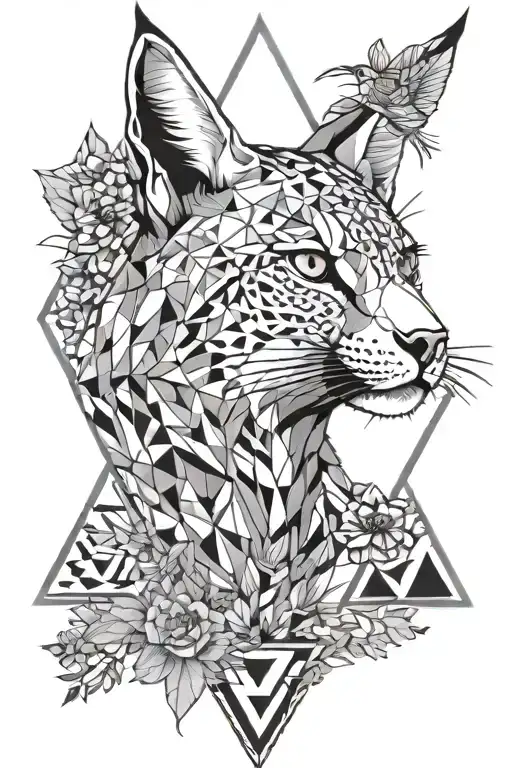 black and white lynx colibri volcano triangle inside tattoo design idea