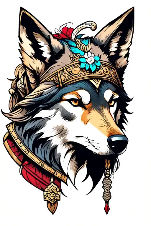 warrior princess wolf head tattoo design idea