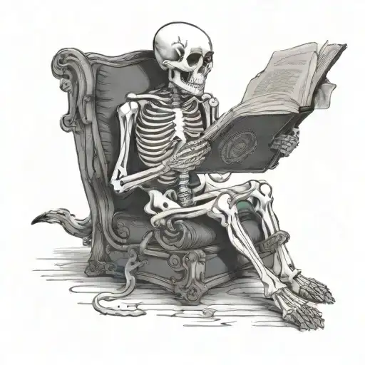 skeleton reading a book with snake  tattoo design idea