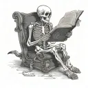 skeleton reading a book with snake  tattoo design idea
