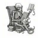 skeleton reading a book with snake  tattoo design idea