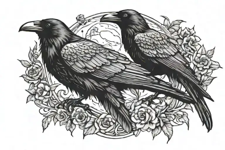 2 raven and moon tattoo design idea