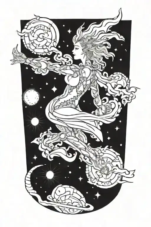 heaven opening her coat to reveal hidden galaxies tattoo design idea