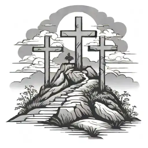 3 Crosses on hill tattoo design idea