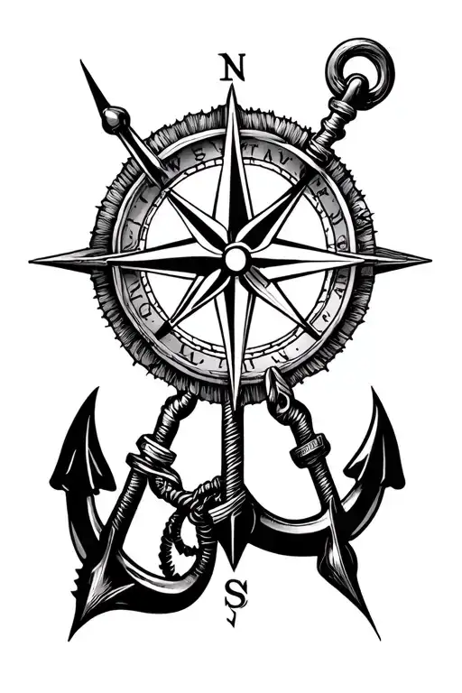 compass and anchor connected tattoo design idea