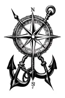 compass and anchor connected tattoo design idea