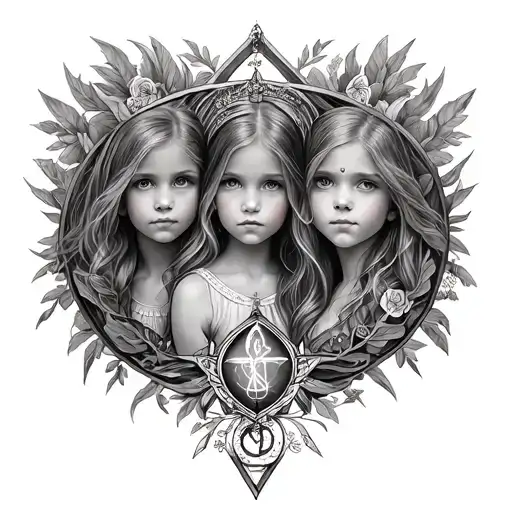In memory of my daughter Kaylee and incorporating my daughters Cassandra and Ashley with protection symbols tattoo design idea