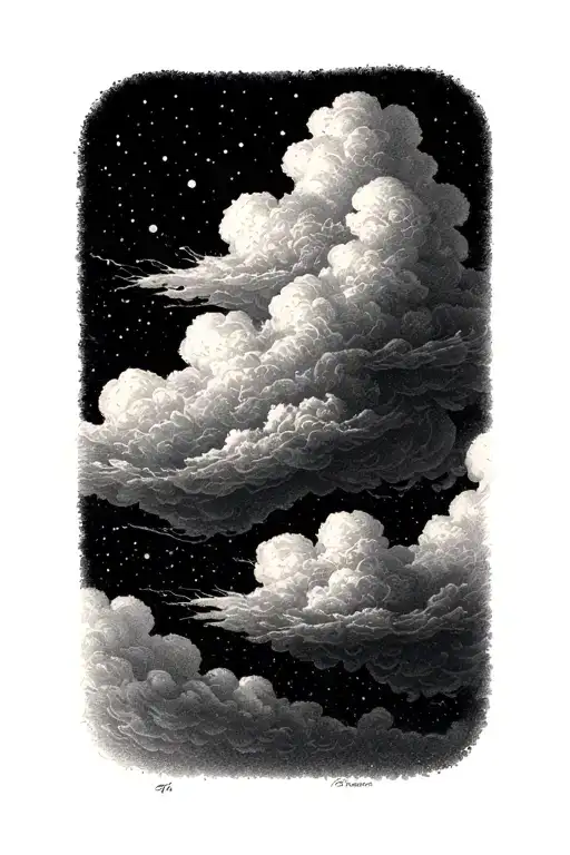 dark  fluffy clouds floating gracefully tattoo design idea
