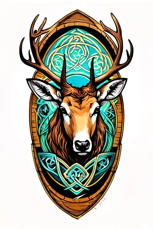 Half sleeve - Stag head, pisces zodiac sign, astrology symbol, whisky barrel all in Celtic theme  tattoo design idea