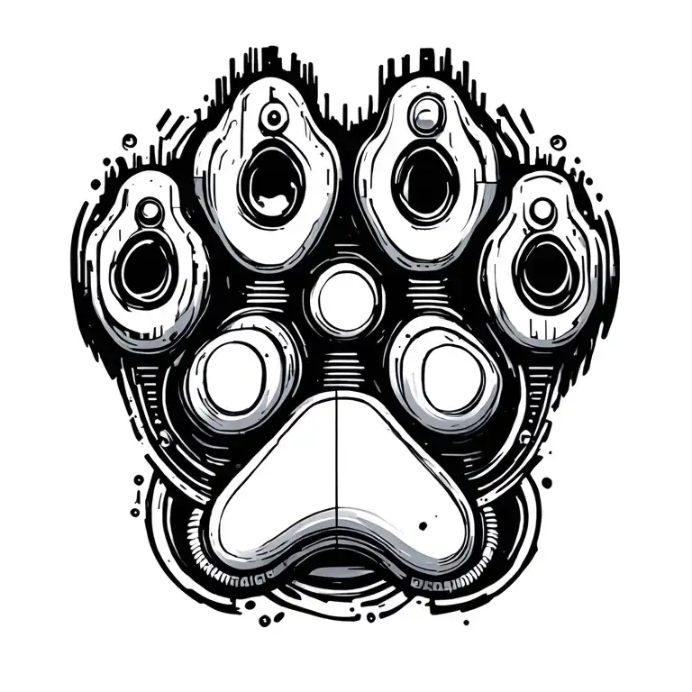 bio mechanical dog paw prints tattoo design idea