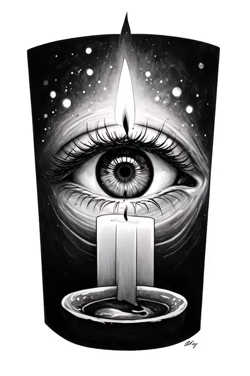 realistic all seeing eye with candle tattoo design idea