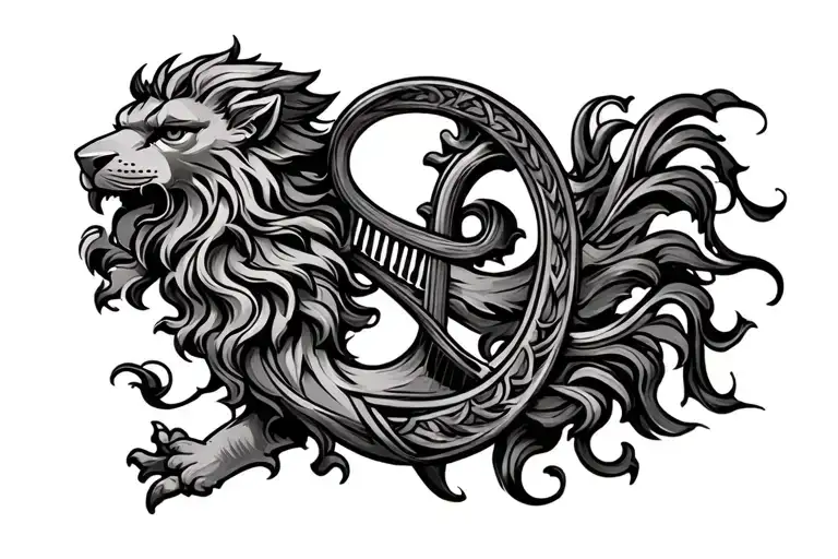 english lion irish harp tattoo design idea