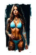 Sexy girl, petite, small boobs, wide hips, bikini . long hair,sexual. Seductive. Full Body, standing with legs and feet tattoo design idea