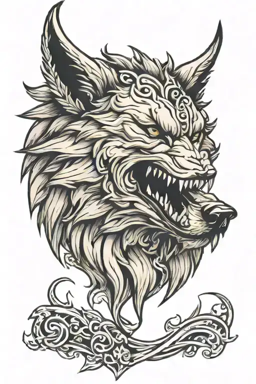 fenrir wolf head side view tattoo design idea