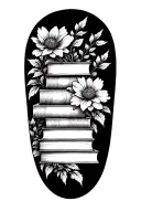 stack of books behind a half sleeve of flowers tattoo design idea