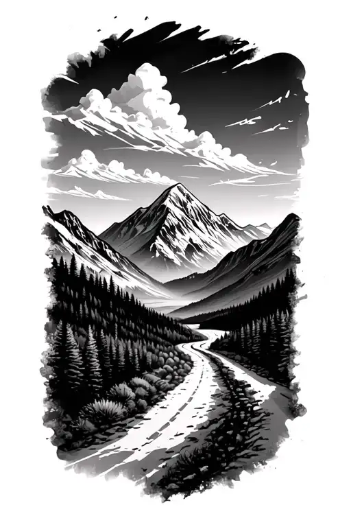 mountain road tattoo design idea