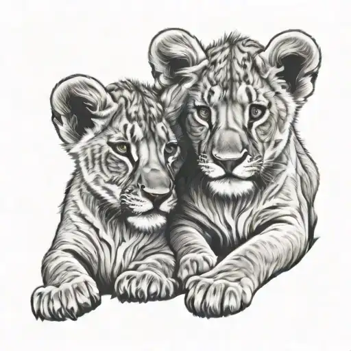 lioness 2 lion cubs tattoo design idea