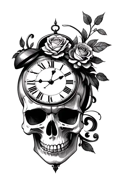 Love symbol friendship symbol fate clock memento mori skull tattoo design idea