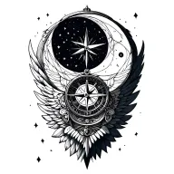 compass clock moon wing attached tattoo design idea