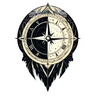 compass clock moon wing attached tattoo design idea