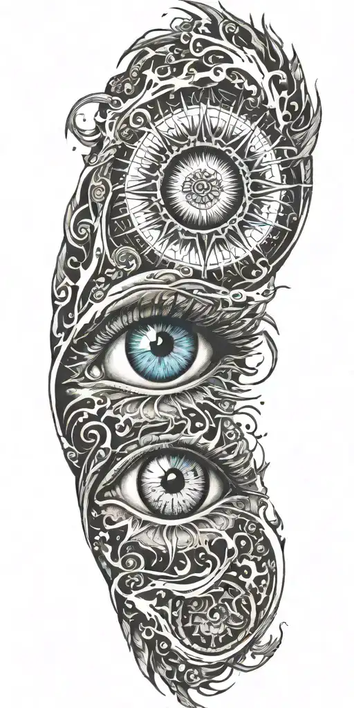 eye and fire,sun. electricity, florida psycedelic tattoo design idea