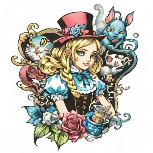 Alice in Wonderland surrounded tattoo design idea