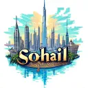 "Sohail" Create a highly detailed, full-color tattoo-style illustration featuring Dubai's iconic landmarks such as Burj Khalifa,  tattoo design idea