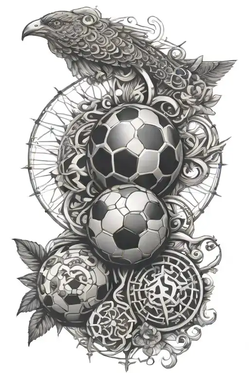 An intricate mandala design incorporating elements of football, MMA, and gangster motifs, symbolizing balance and harmony in your diverse interests tattoo design idea