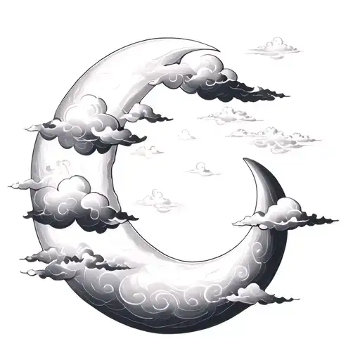 psychadelic clouds fantasy smiling moon tattoo design idea
