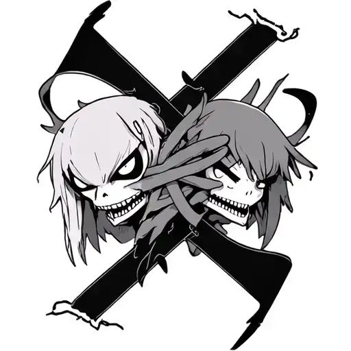 Concept: the false souls (soul eater) and gyutaro who cross or wrap, in a very dynamic style and so tattoo design idea