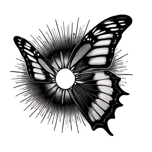 butterfly metamorphosis stages with a rising sun tattoo design idea