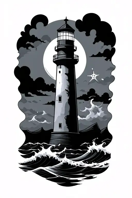 lighthouses, waves, anchor  tattoo design idea