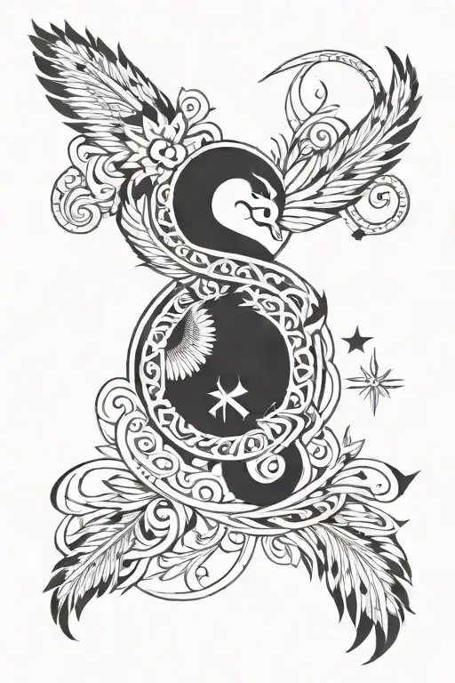  Infinity loop with feather and stars. Rising phoenix or sacred geometry pattern.name"Anupriya" 884 and a love and panda tattoo design idea