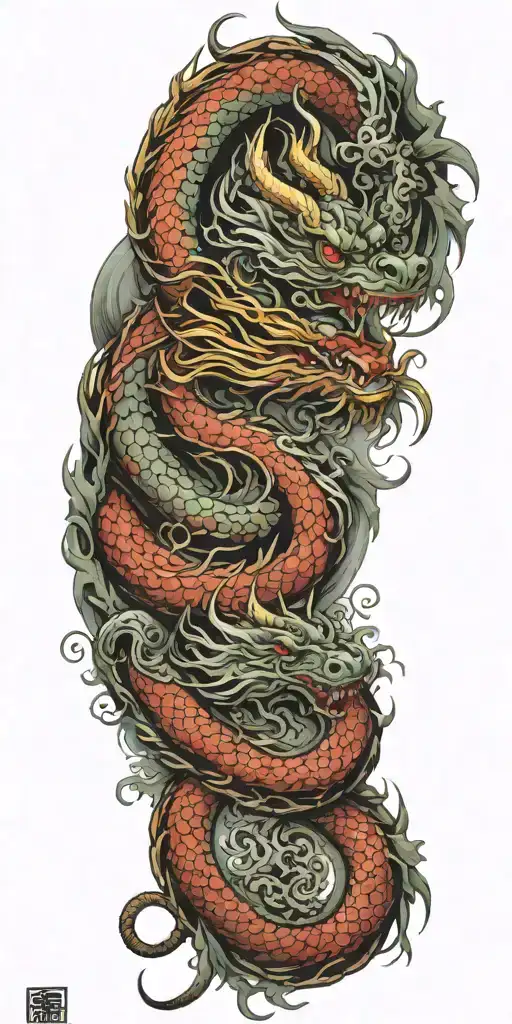 Chinese dragon tattoo combining elements of strength wisdom intelligence with natural forest symbols tattoo design idea