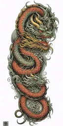 Chinese dragon tattoo combining elements of strength wisdom intelligence with natural forest symbols tattoo design idea