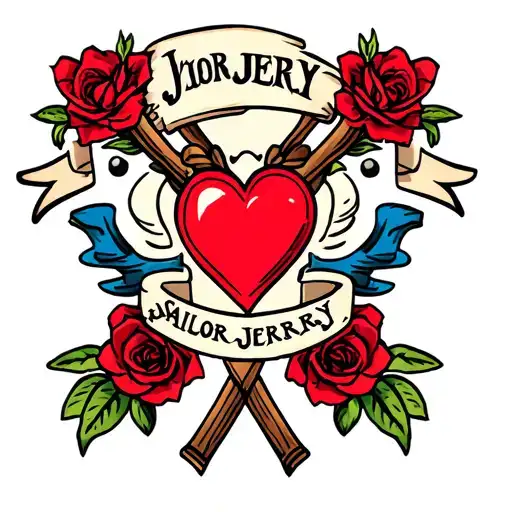 sailor Jerry name with heart tattoo design idea