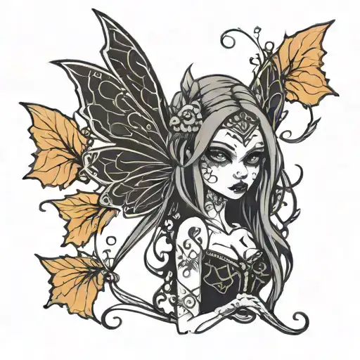 dark gothic fairy with almost skeletal or thorny wings tattoo design idea