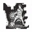 A football field with ancient historical symbols and artifacts scattered around, blending the client's passion for sports and ancient history tattoo design idea