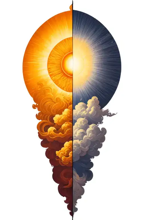 One half is a sun with rays only and The other half is clouds only tattoo design idea